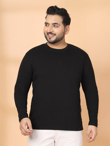 Plus Size Men Pure Cotton Solid Long Sleeves Casual T-shirt