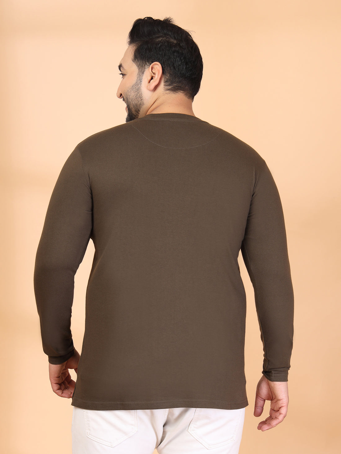 Plus Size Men Pure Cotton Solid Long Sleeves Casual T-shirt