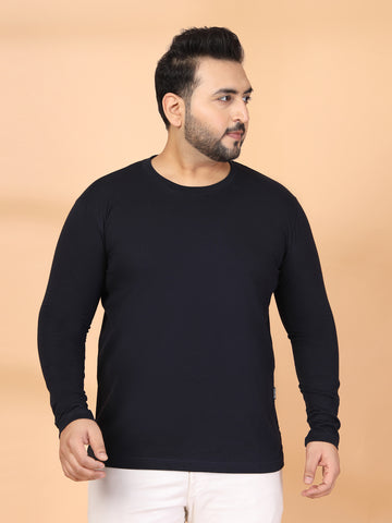 Plus Size Men Pure Cotton Solid Long Sleeves Casual T-shirt