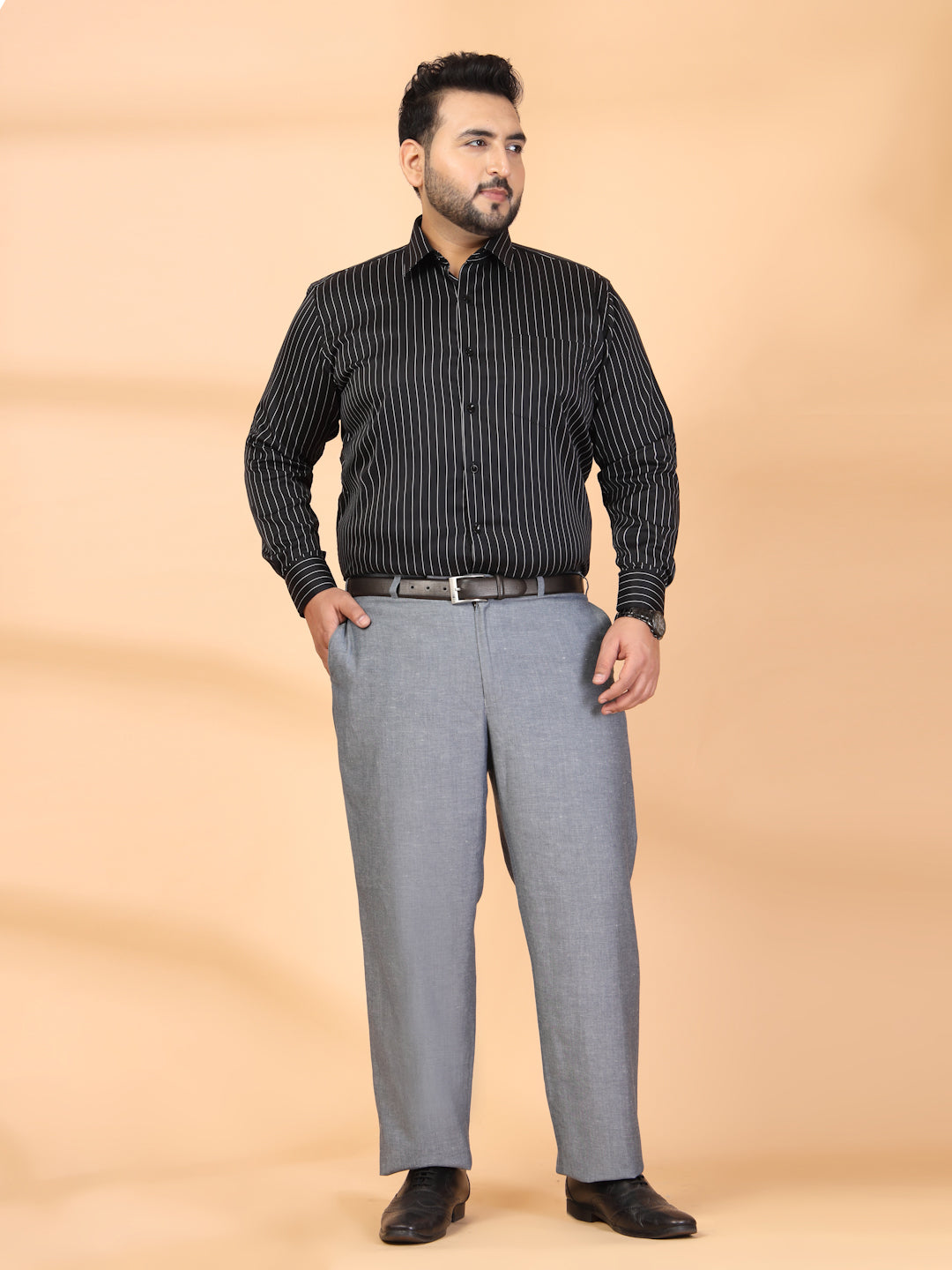 Plus Size Men Classic Striped Formal Shirt