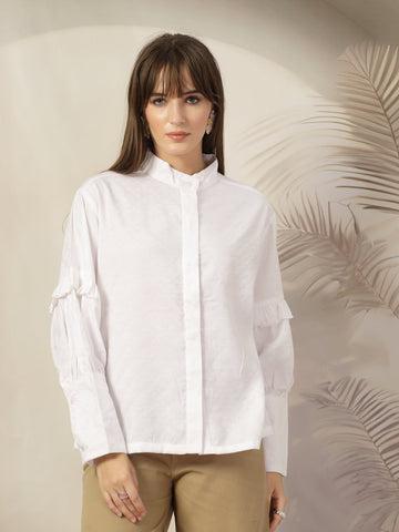 Mandarin Collar Cotton Shirt Style Top