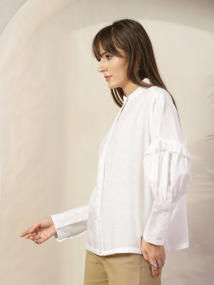 Mandarin Collar Cotton Shirt Style Top