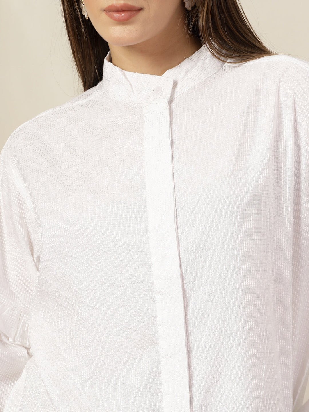 Mandarin Collar Cotton Shirt Style Top