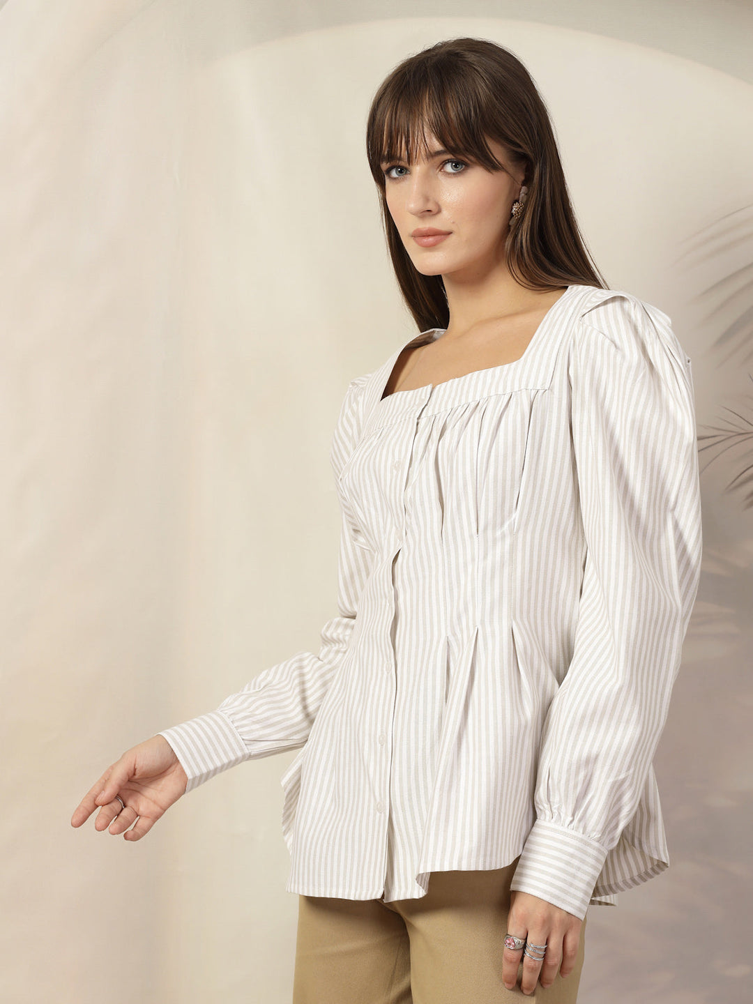 Women Opaque Striped Casual Cotton Shirt