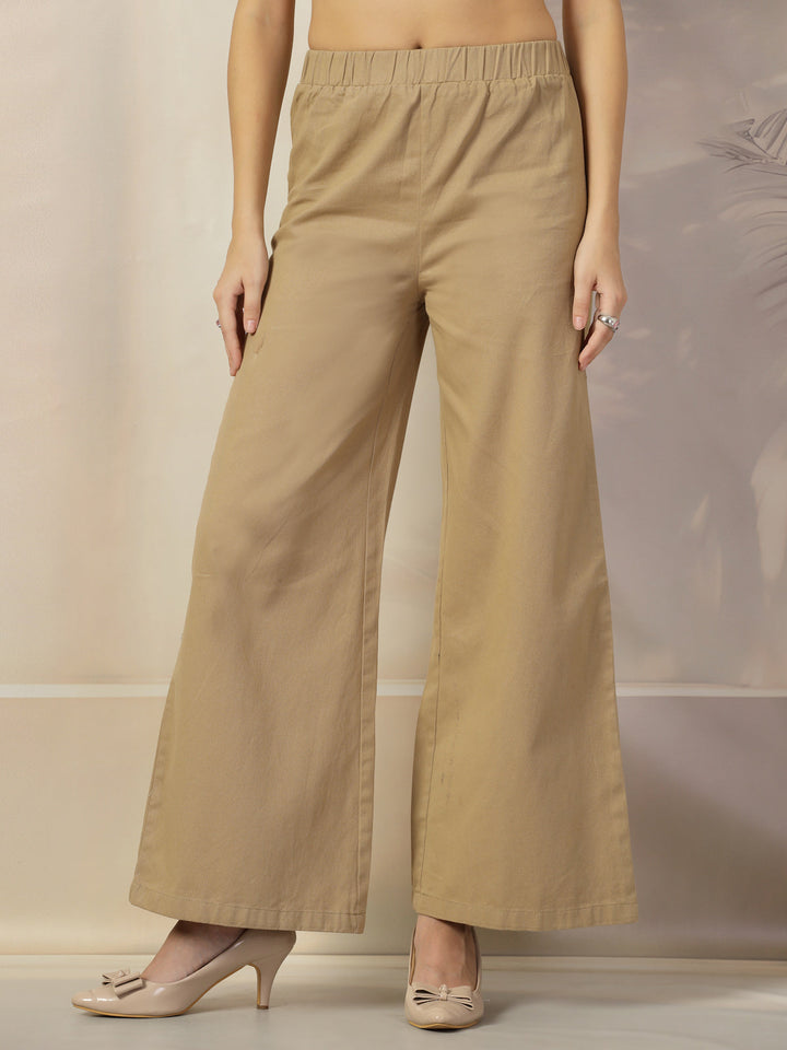 Women Regular Fit Mid-Rise Parallel Cotton Trousers