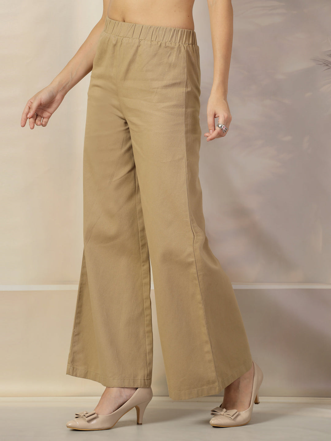 Women Regular Fit Mid-Rise Parallel Cotton Trousers