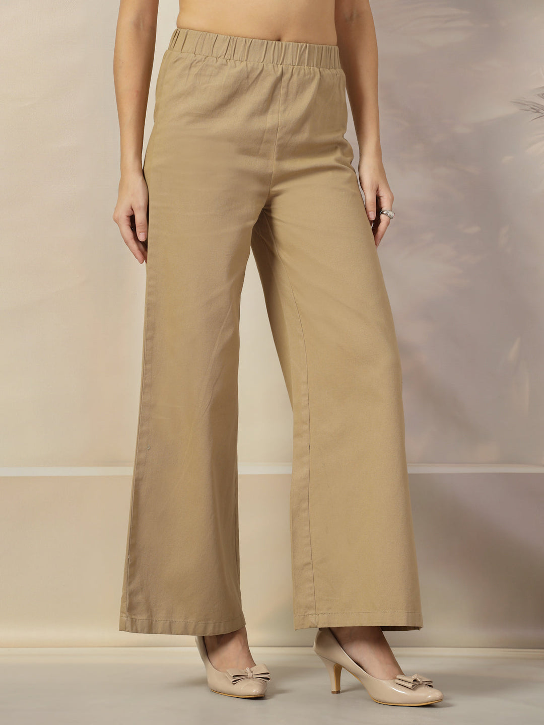 Women Regular Fit Mid-Rise Parallel Cotton Trousers