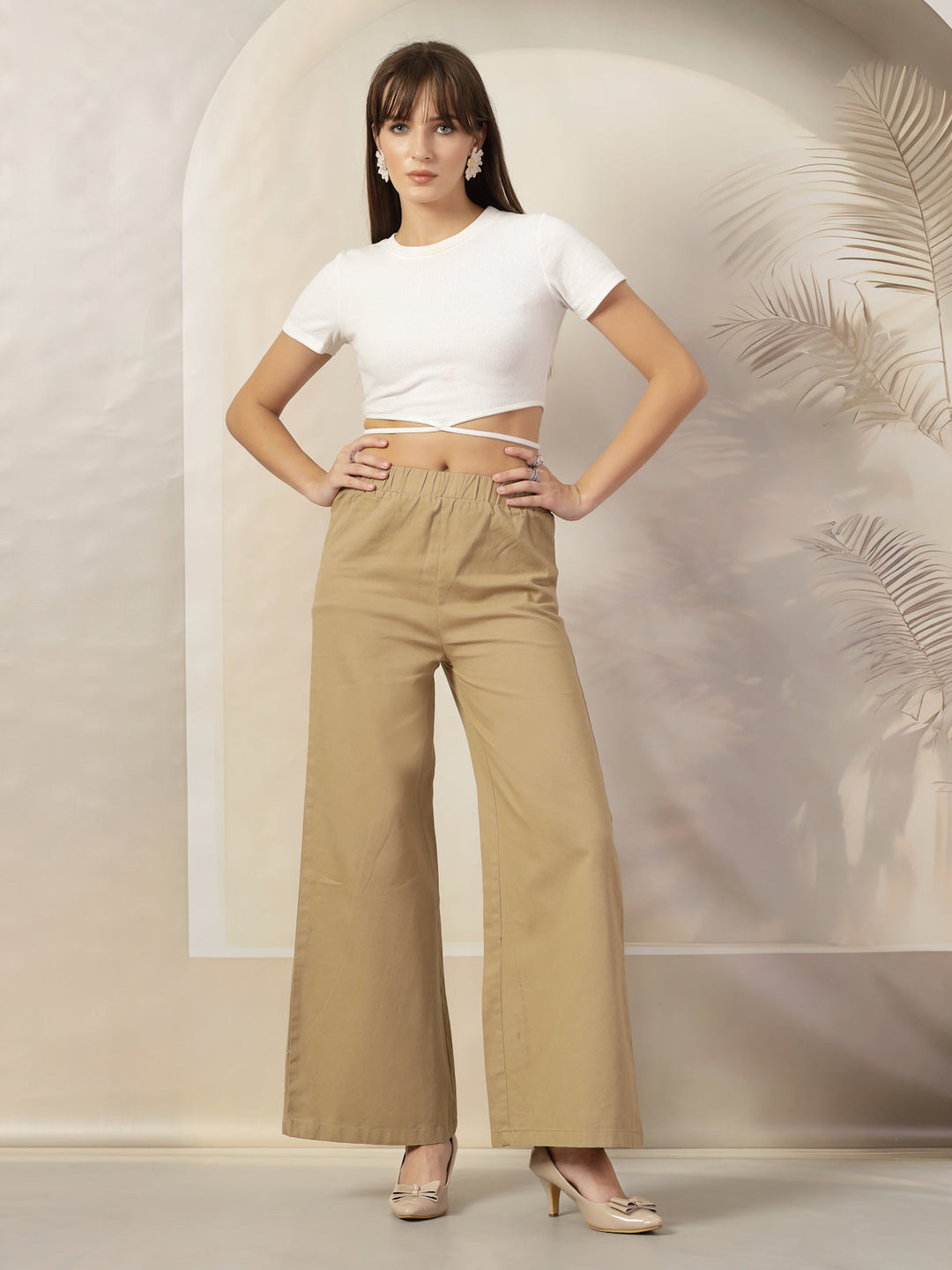 Women Regular Fit Mid-Rise Parallel Cotton Trousers