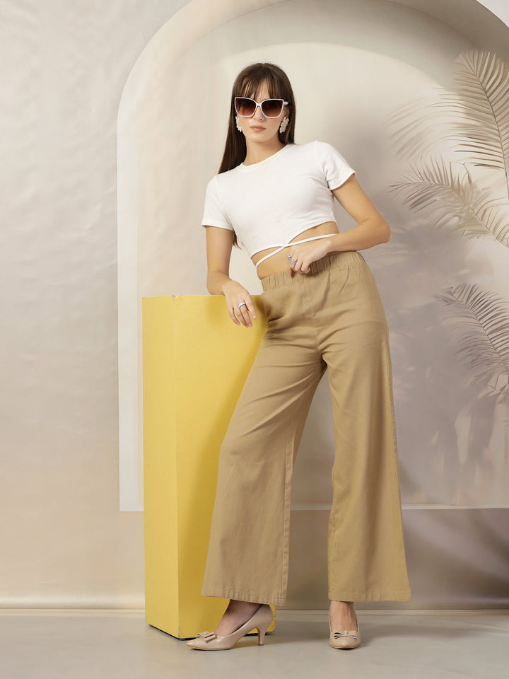 Women Regular Fit Mid-Rise Parallel Cotton Trousers