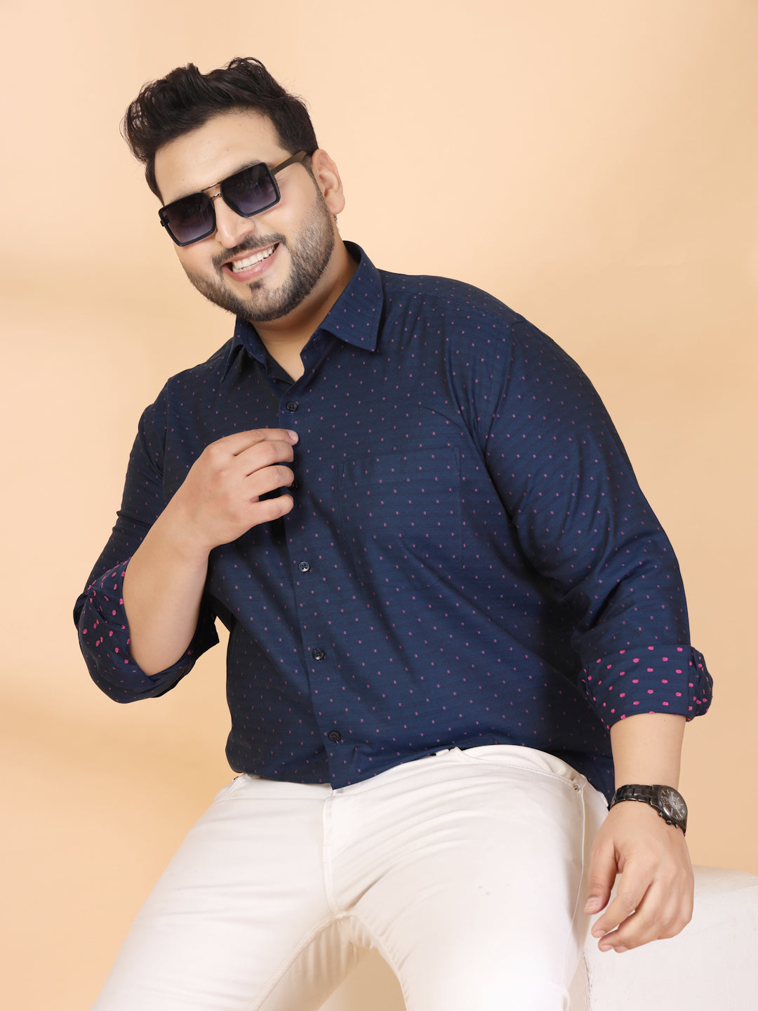 Plus Size Men Classic Printed Formal Shirt