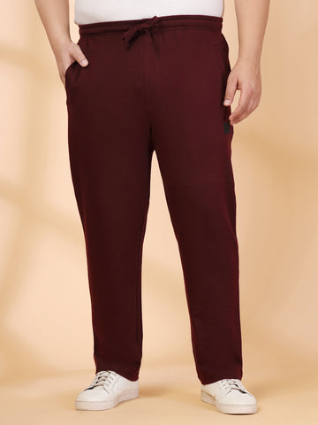 Plus Size Wine Straight Fit Mid-Rise Cotton Track Pants