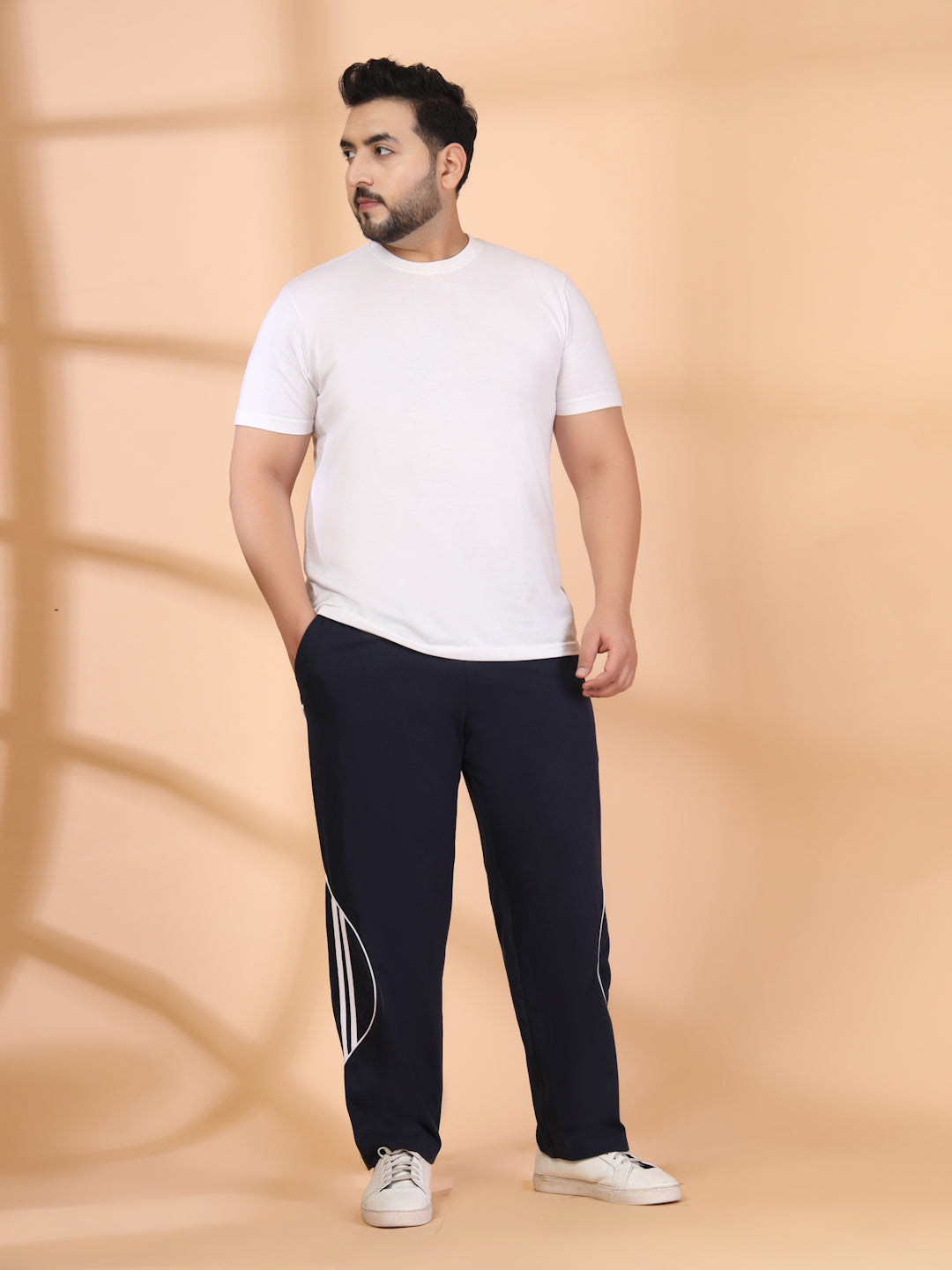 Plus Size Men Side Striped Mid-Rise Track Pants