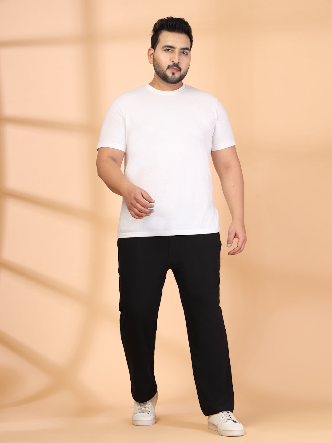 Plus Size Black Straight Fit Mid-Rise Cotton Track Pants