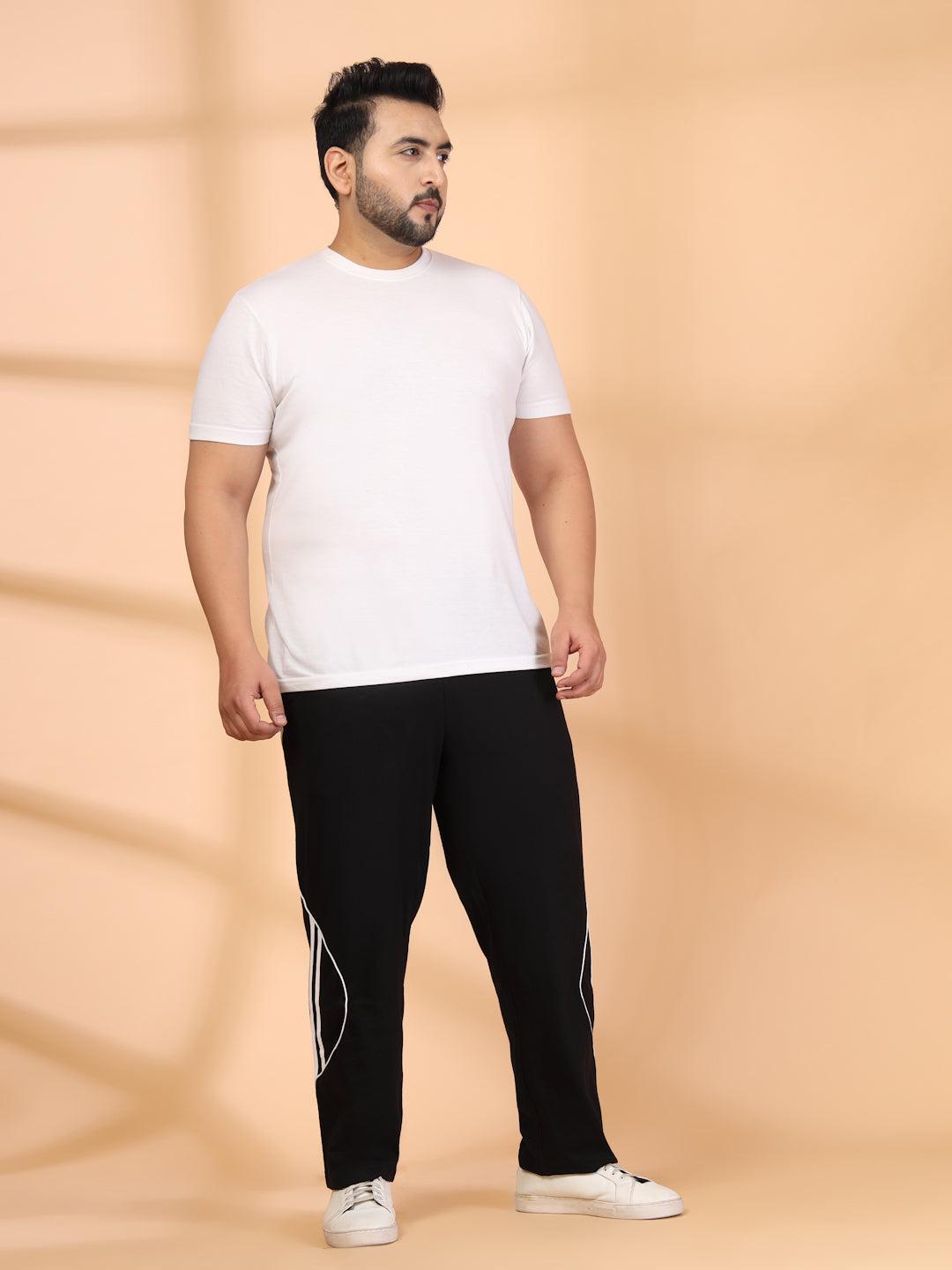 Plus Size Men Side Striped Mid-Rise Track Pants