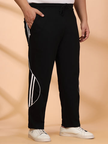 Plus Size Men Side Striped Mid-Rise Track Pants
