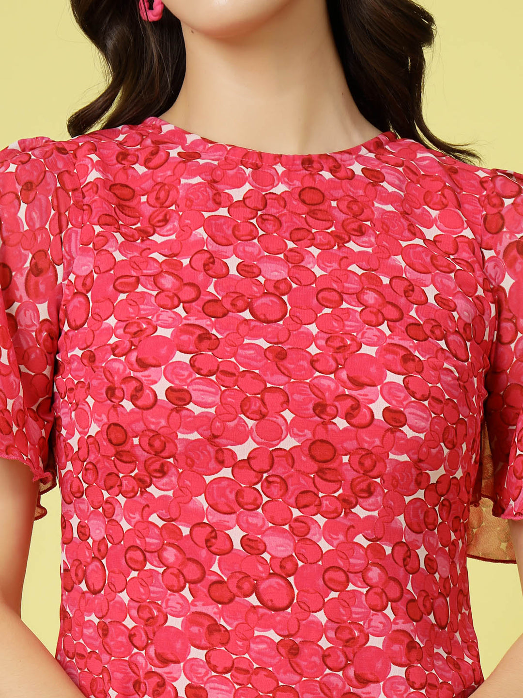 Pink Floral Printed Bell Sleeves A-Line Dress