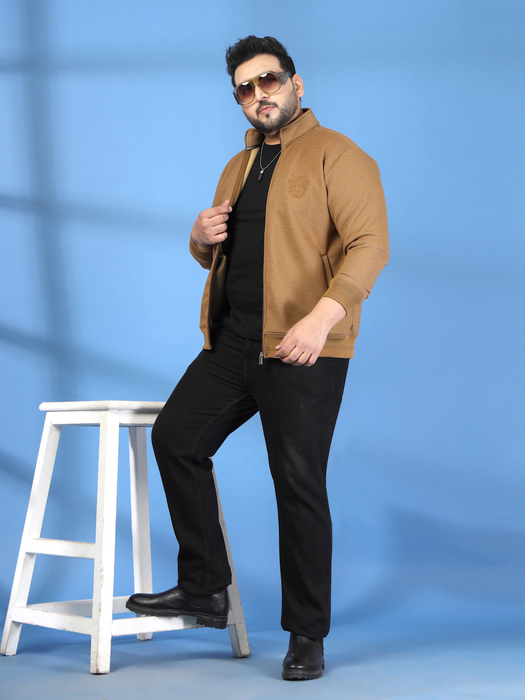 Plus Size Men Open Front Jacket with Embroidered