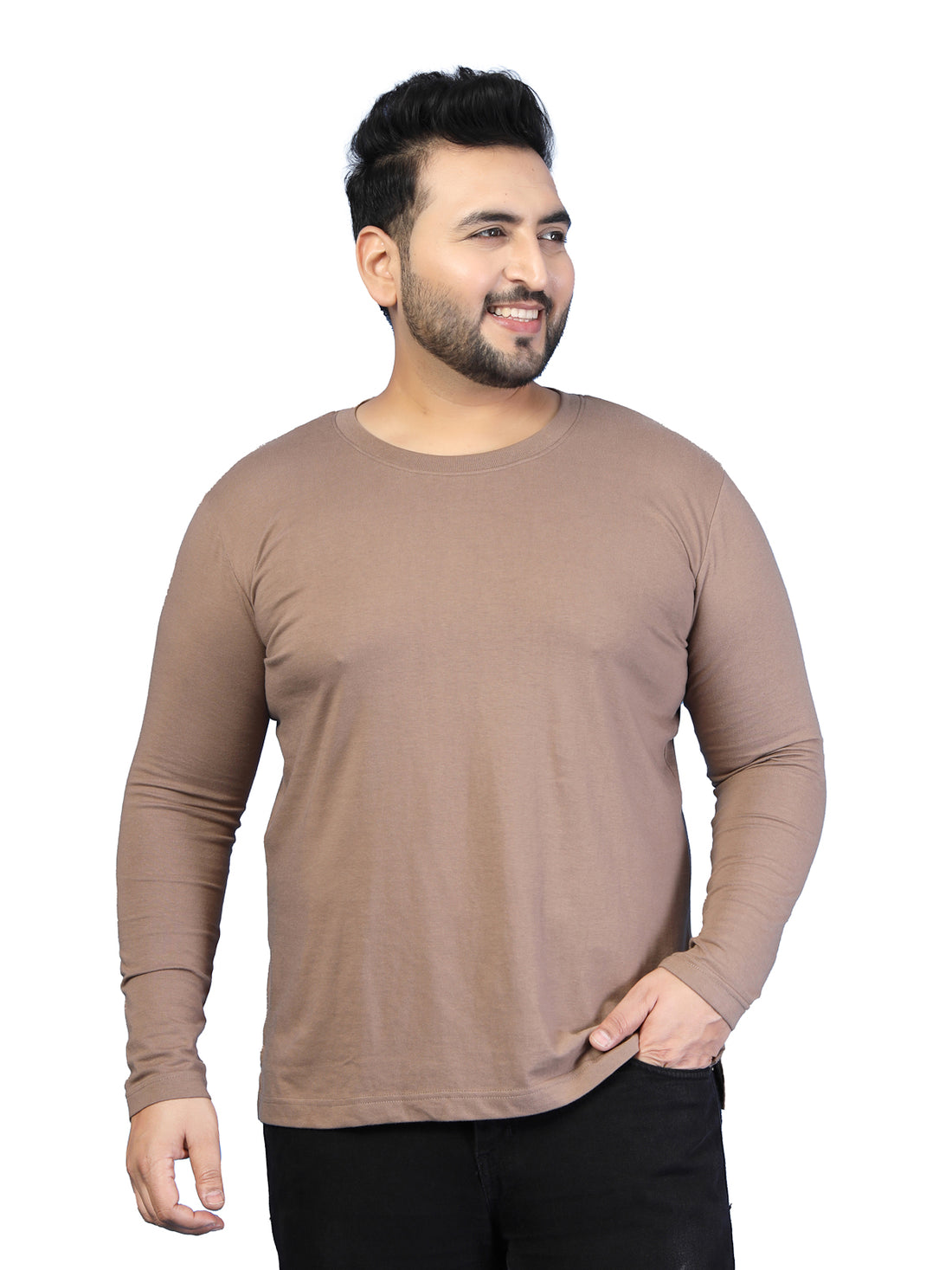 Plus Size Men Pure Cotton Solid Long Sleeves Casual T-shirt