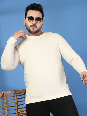 Plus Size Men Pure Cotton Solid Long Sleeves Casual T-shirt