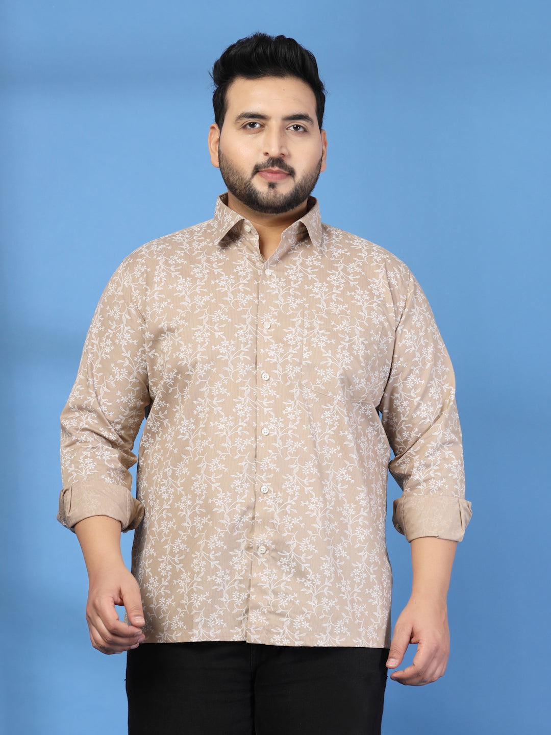 Plus Size Men Classic Floral Printed Formal Shirt