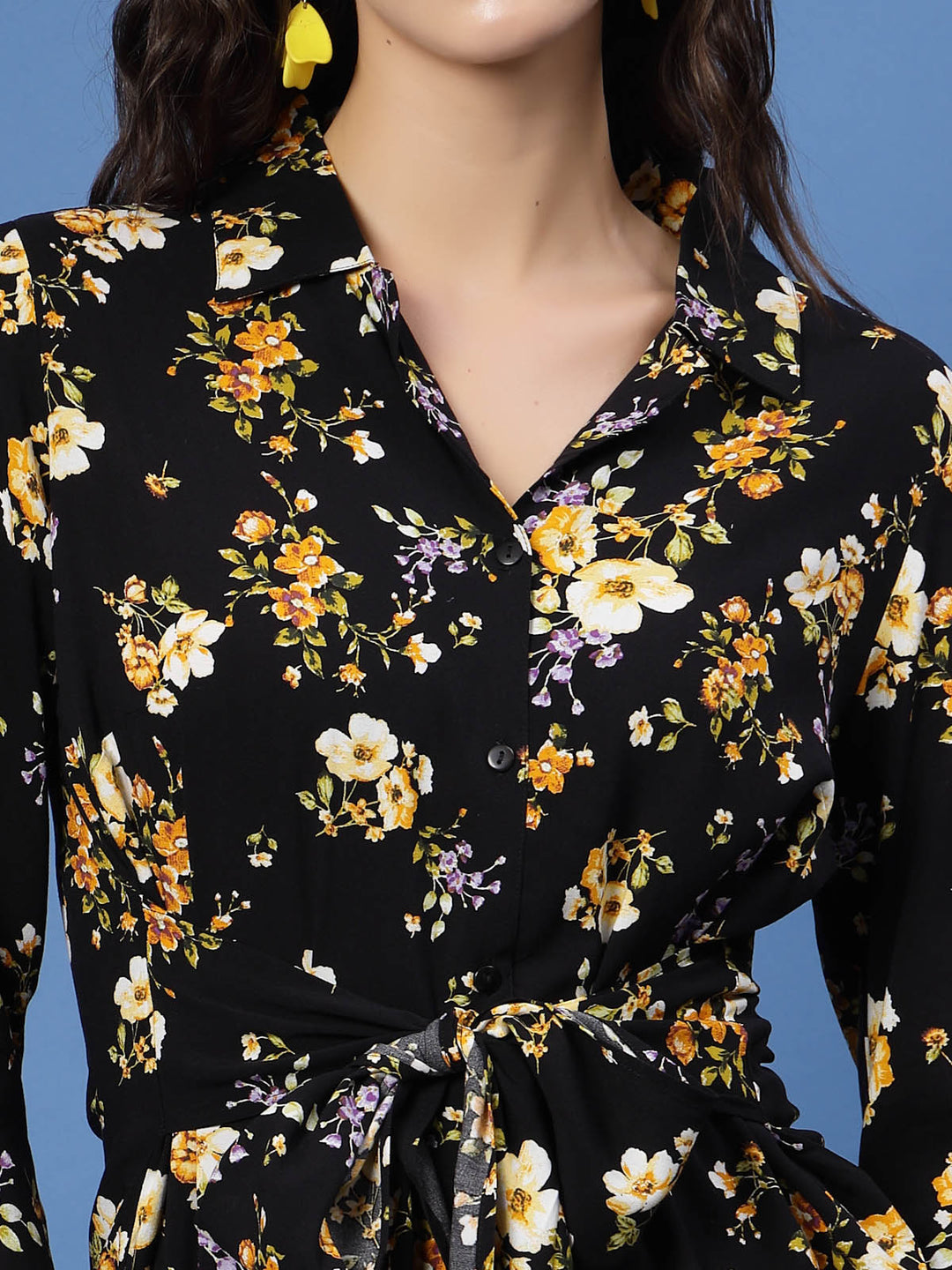 Black  Yellow Floral Printed Top and Trousers