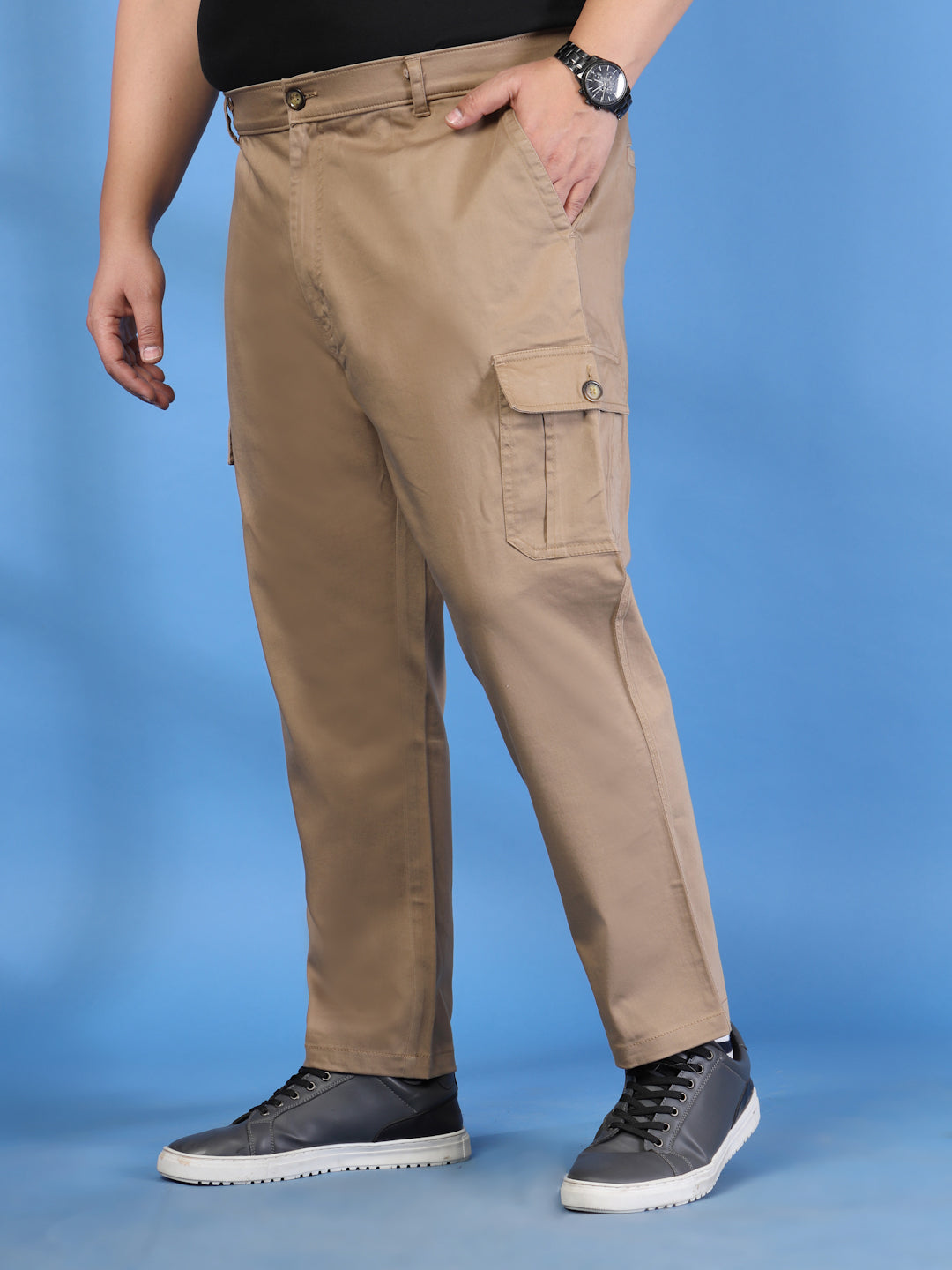 Plus Size Men Relax Fit Mid-Rise Cotton Cargo Trousers