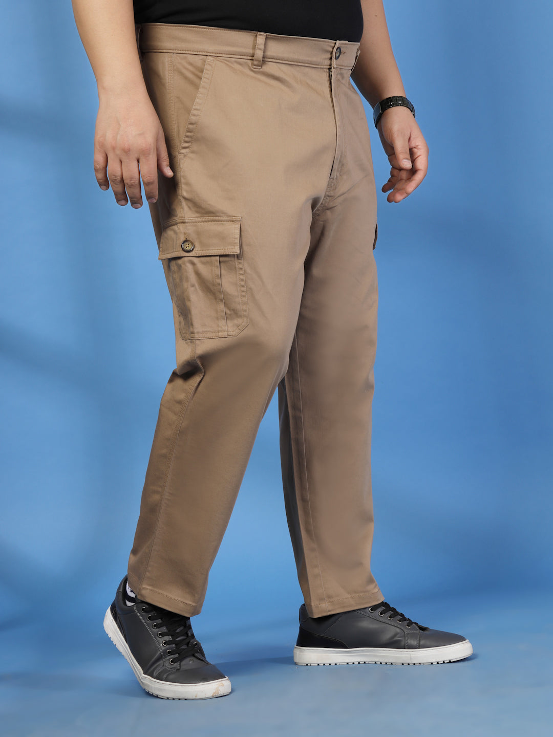 Plus Size Men Relax Fit Mid-Rise Cotton Cargo Trousers