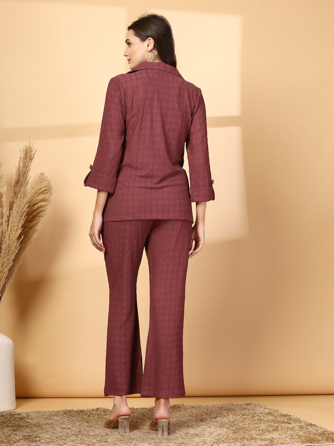 Self Design Blazer With Trousers Co-Ords