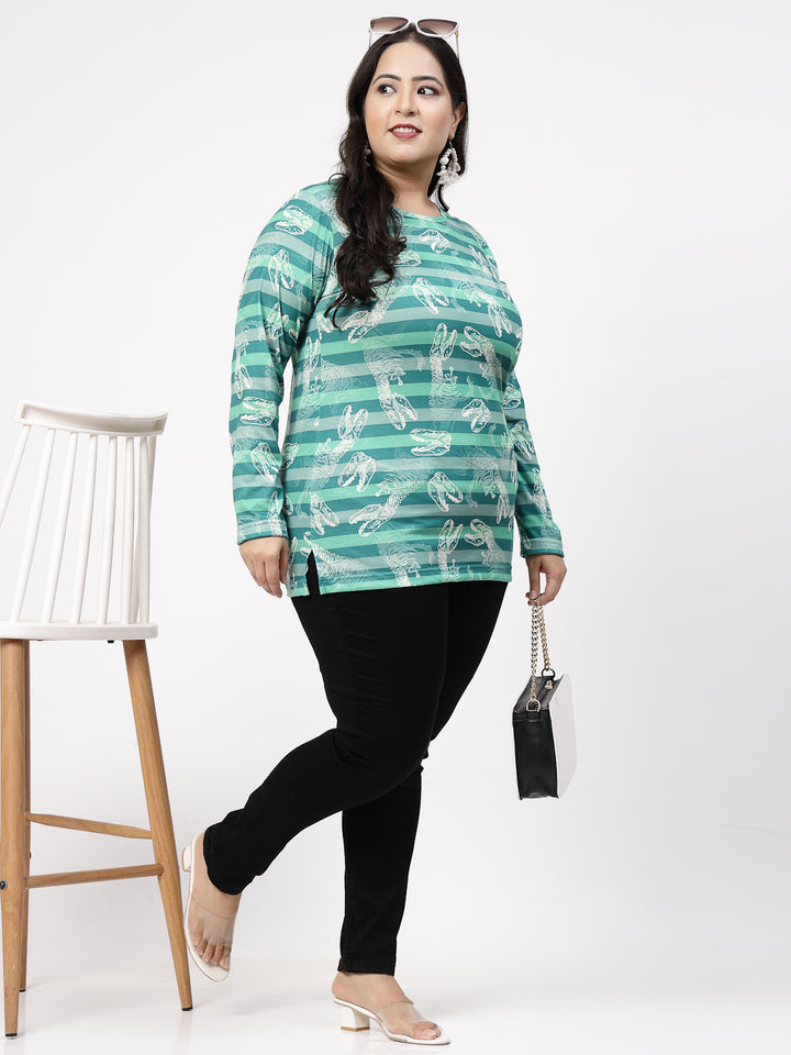 Plus Size Blue Striped Cotton T-shirt