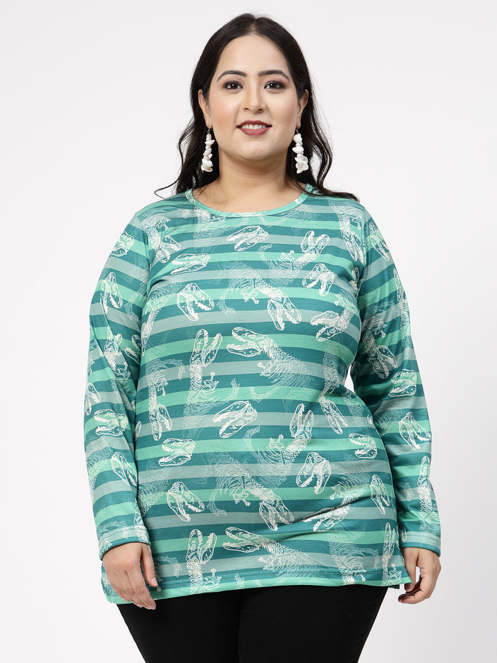 Plus Size Blue Striped Cotton T-shirt