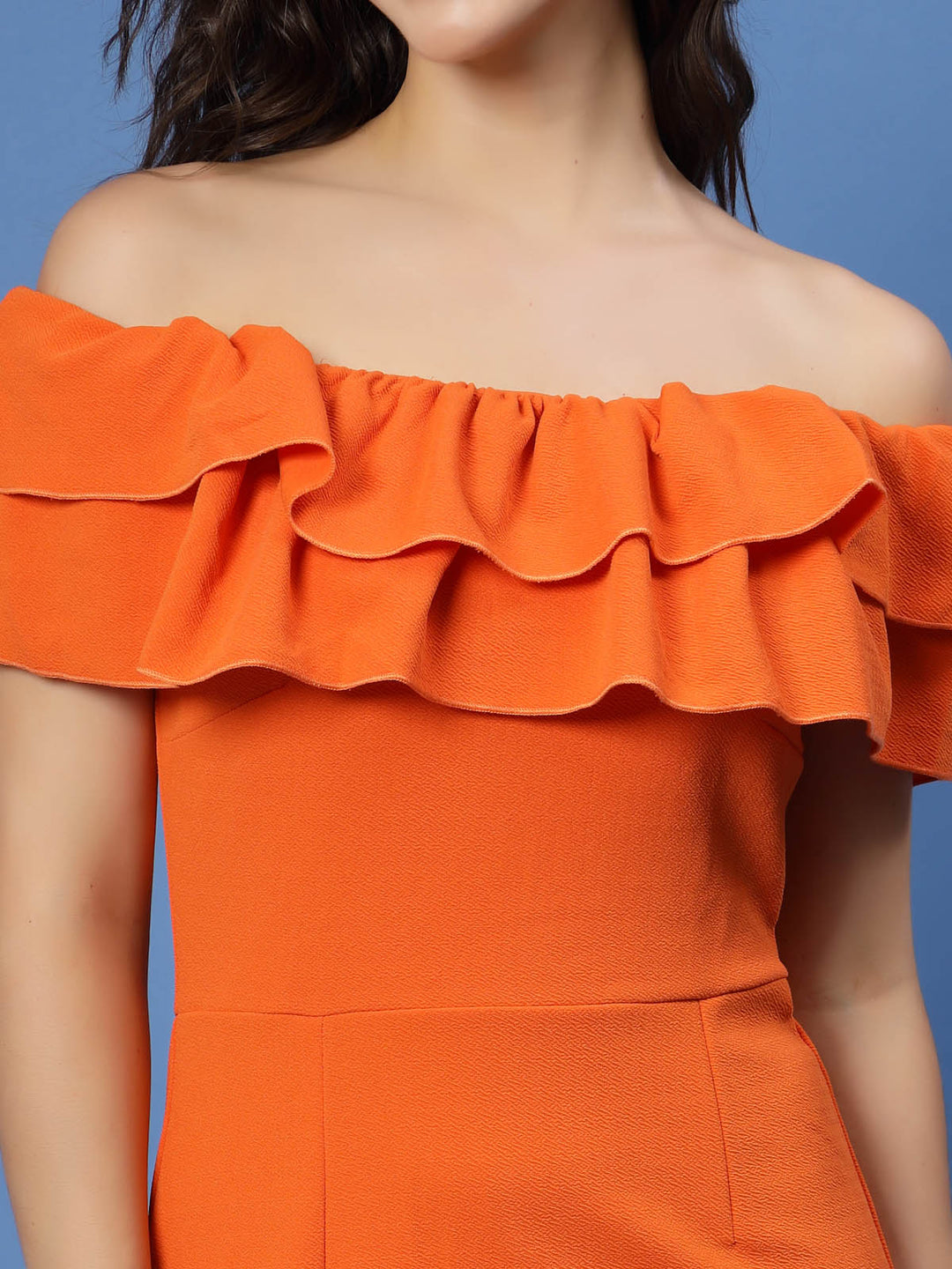 Orange Off-Shoulder Ruffles Sheath Dress