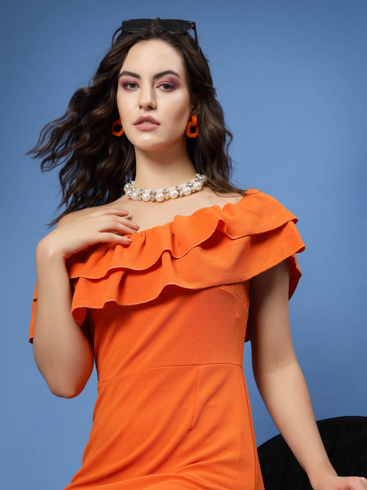 Orange Off-Shoulder Ruffles Sheath Dress