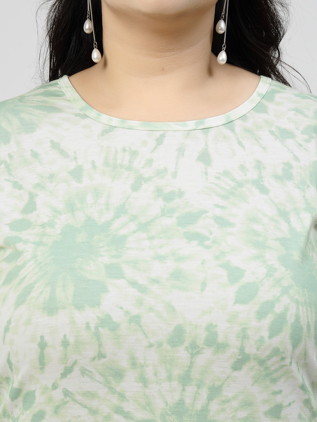 Green Tie & Dye Dyed Round Neck Cotton Casual T-shirt