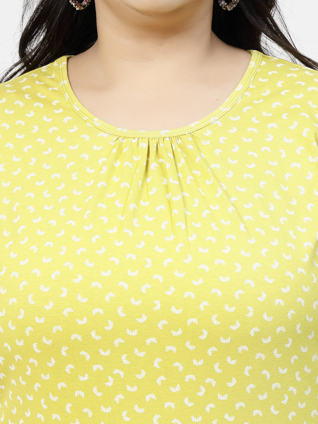 Plus Size Yellow Abstract Printed Cotton T-shirt