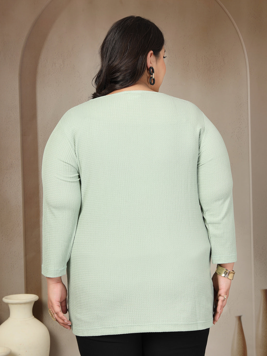 Plus Size Round Neck 3/4 Sleeve T-shirt