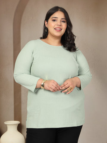 Plus Size Round Neck 3/4 Sleeve T-shirt