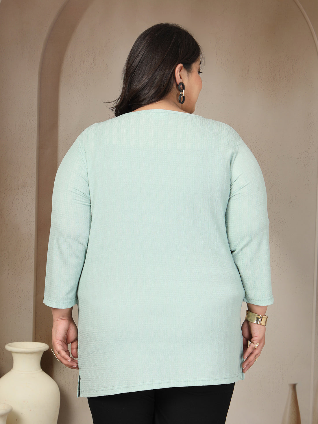 Plus Size Round Neck 3/4 Sleeve T-shirt