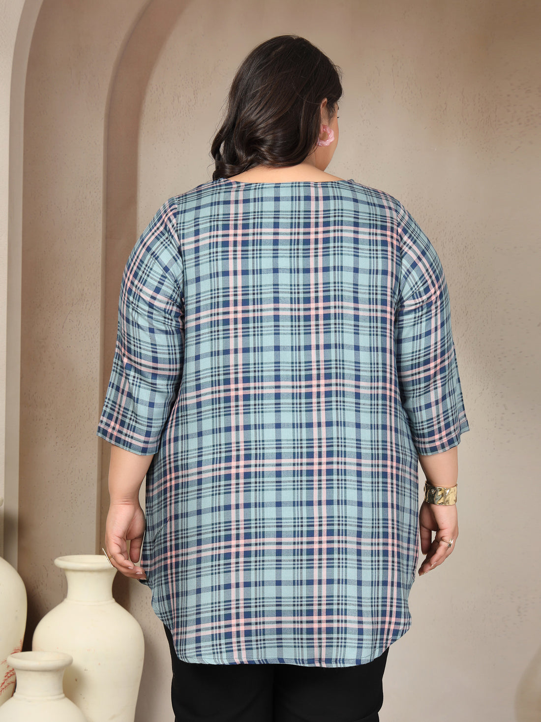 Plus Size Women Checked Top