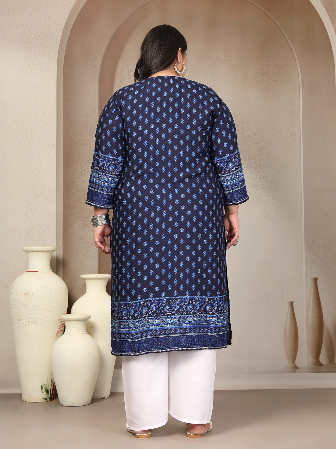 Plus Size Geometric Printed Daily Straight Kurta