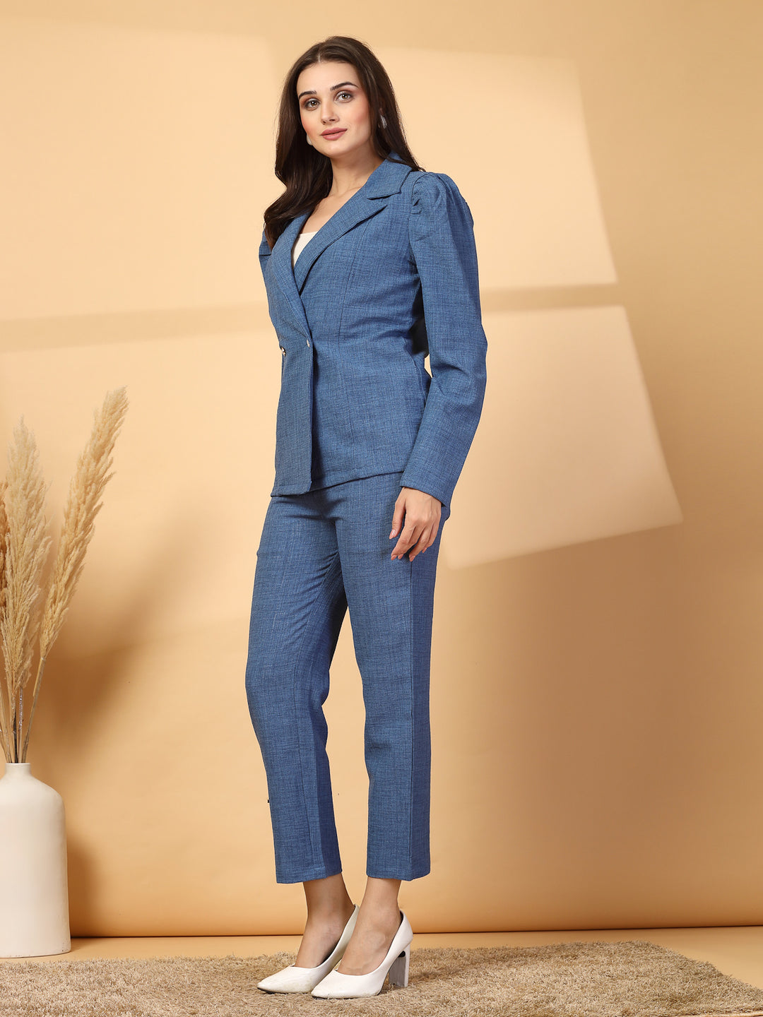 Pure Cotton Notched Lapel Blazer With Trousers Co-Ords