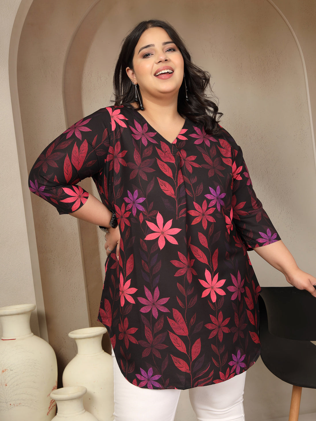 Plus Size Floral Print Top