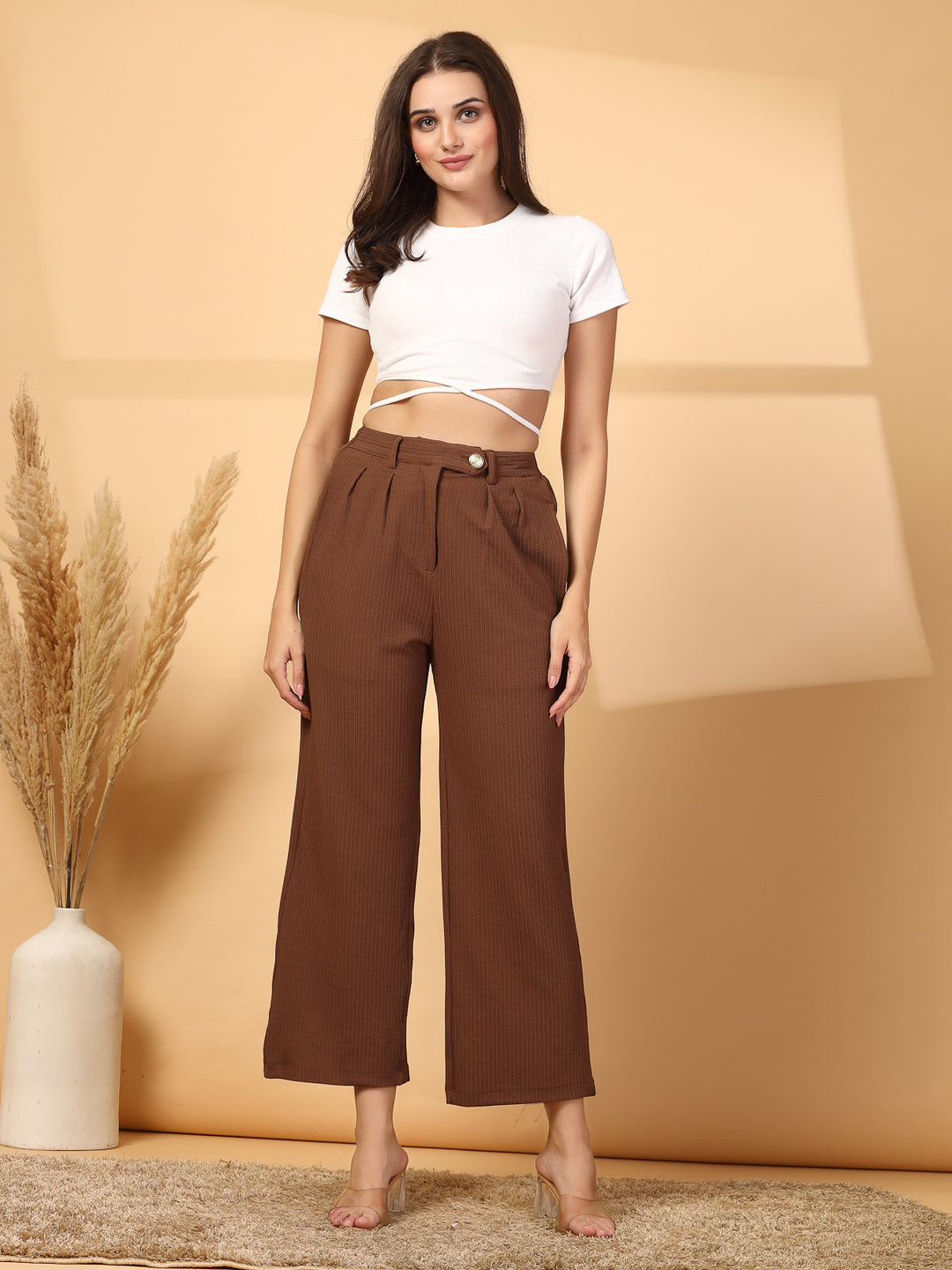 Women Regular Fit Pleated Trousers