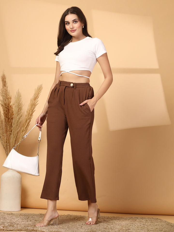 Women Regular Fit Pleated Trousers