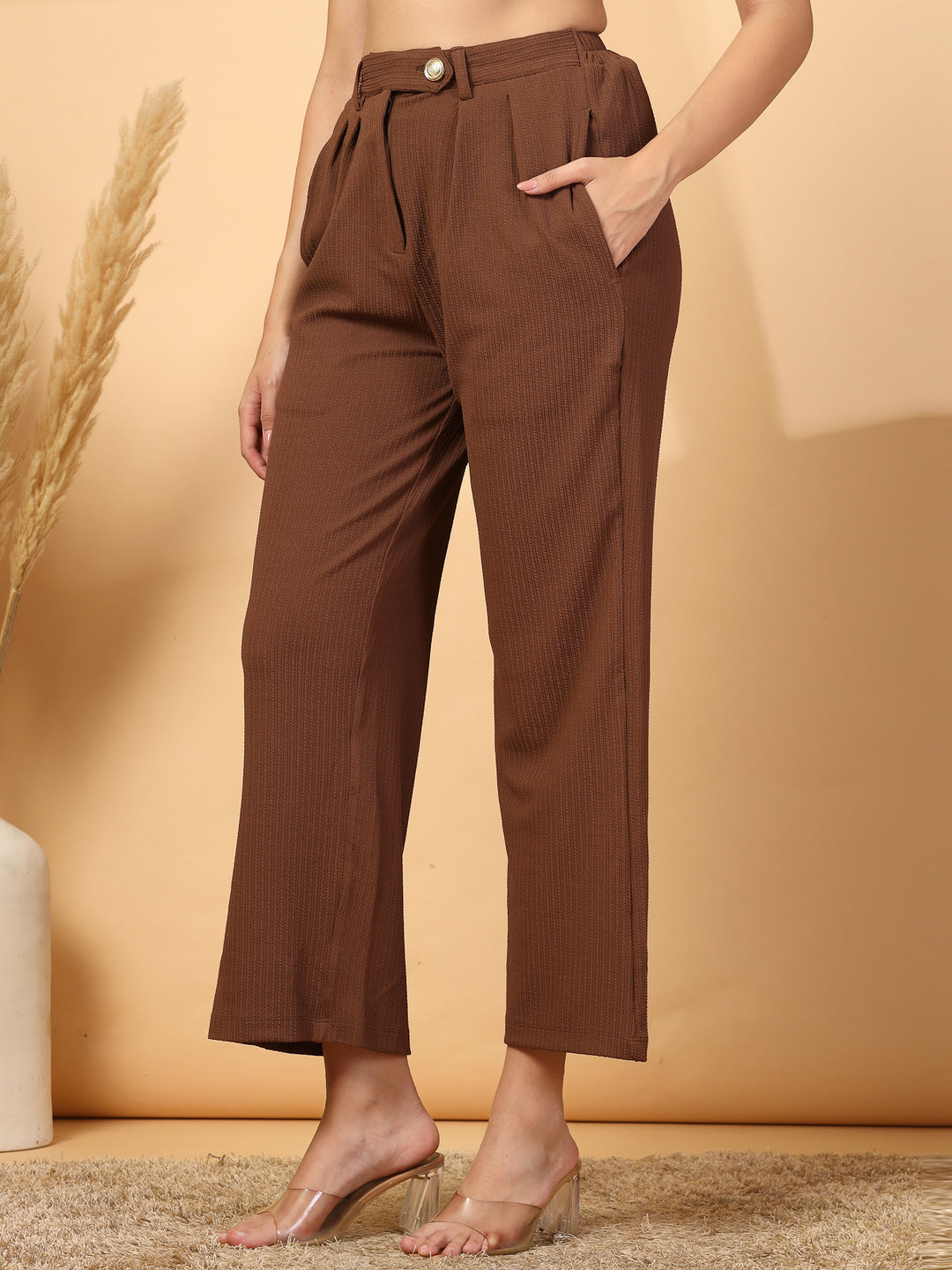 Women Regular Fit Pleated Trousers