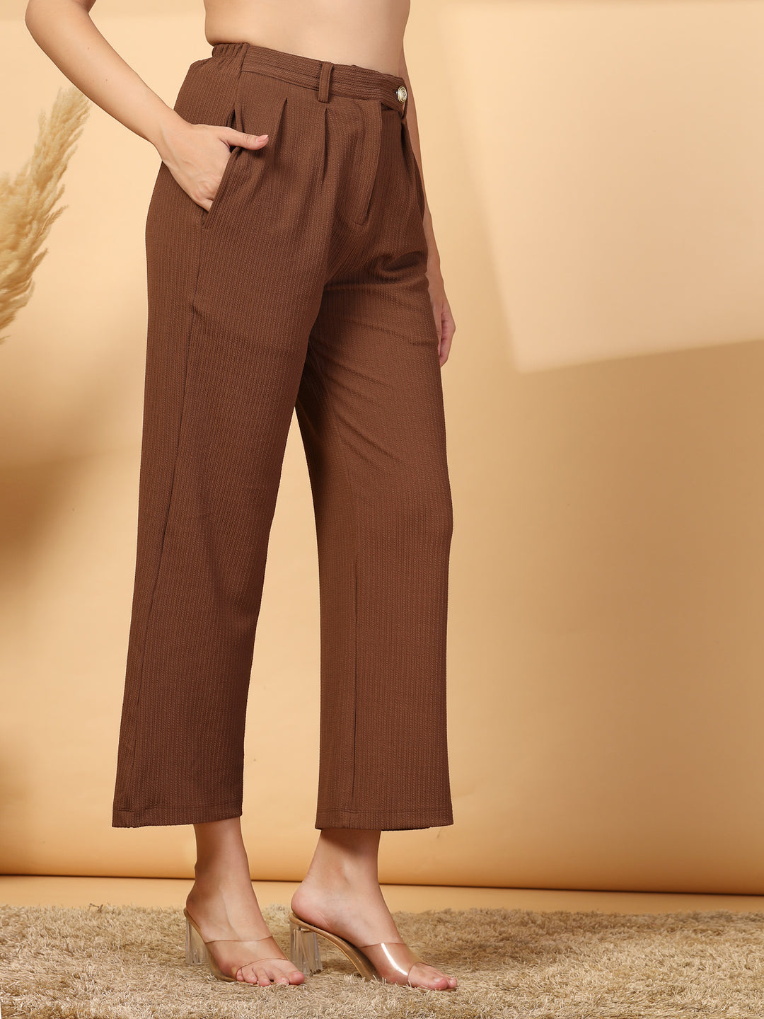 Women Regular Fit Pleated Trousers