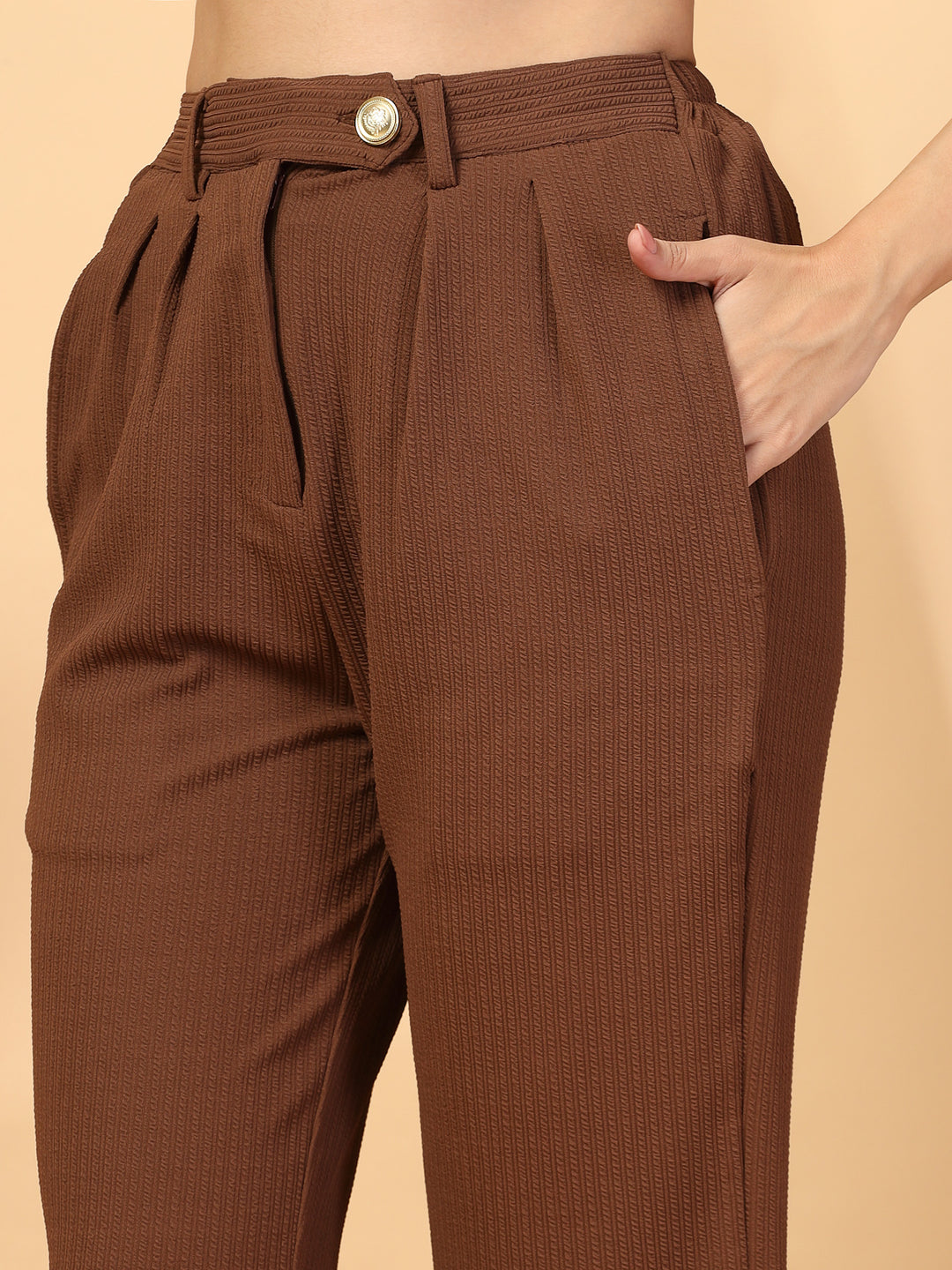 Women Regular Fit Pleated Trousers