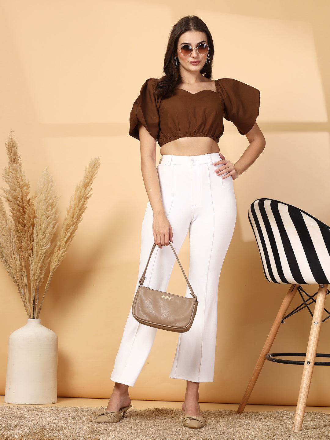 Women Cotton Sweetheart Neck Crop Top