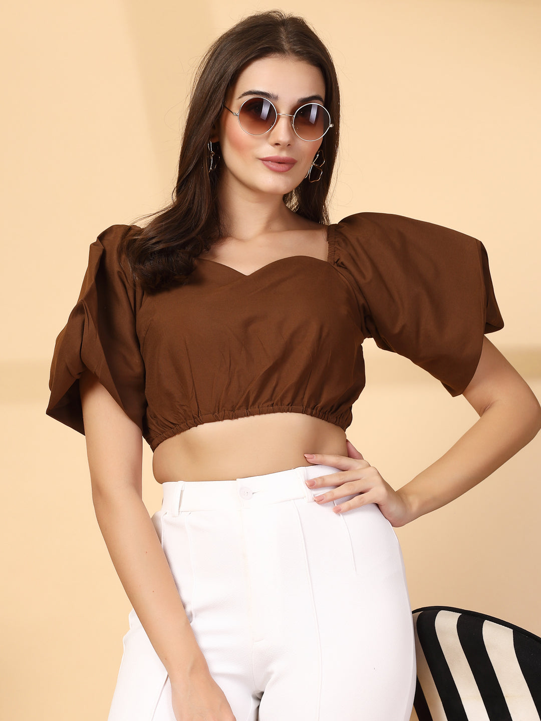 Women Cotton Sweetheart Neck Crop Top