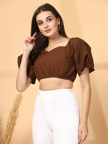 Women Cotton Sweetheart Neck Crop Top