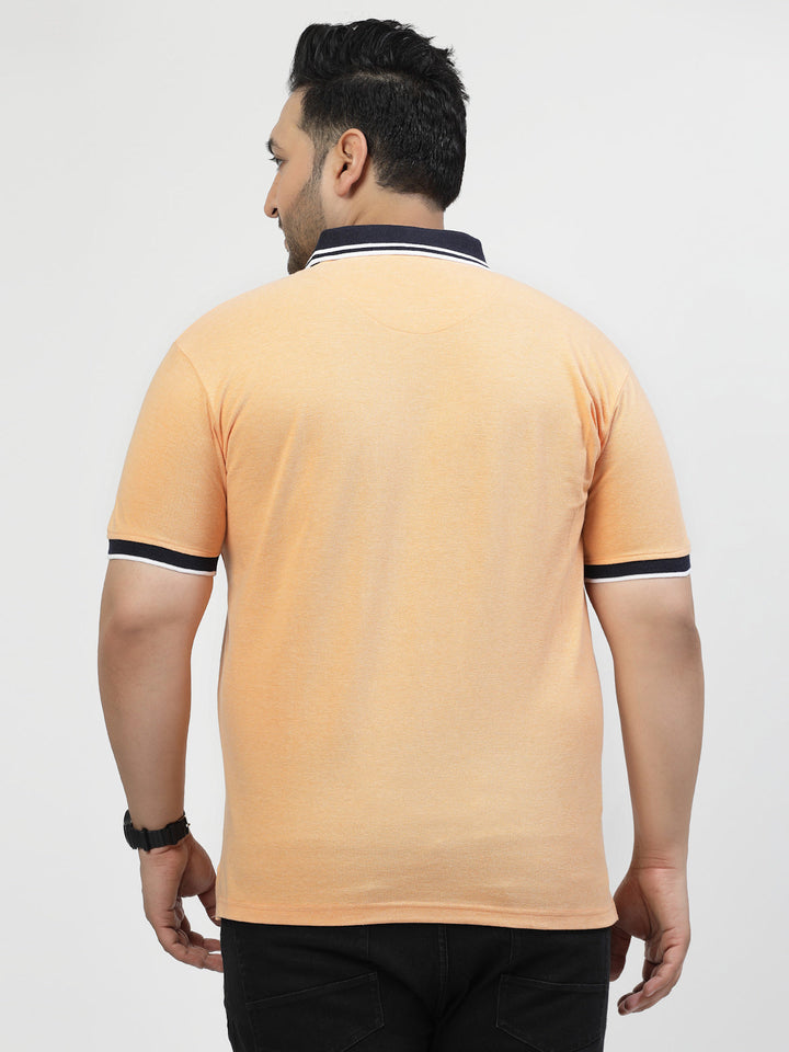 Men Plus Size Orange Polo Collar Drop-Shoulder Sleeves Cotton T-shirt